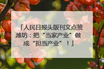 人民日报头版刊文点赞潍坊：把“当家产业”做成“担当产业”！