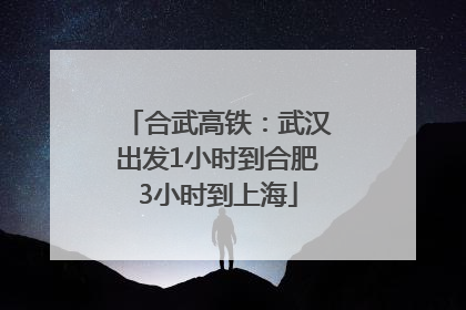 合武高铁：武汉出发1小时到合肥3小时到上海