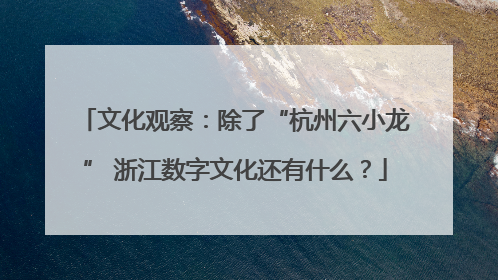 文化观察：除了“杭州六小龙” 浙江数字文化还有什么？